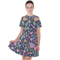 Floral Pattern Short Sleeve Shoulder Cut Out Dress  by Valentinaart