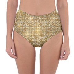 Retro Gold Glitters Golden Disco Ball Optical Illusion Reversible High-waist Bikini Bottoms by genx