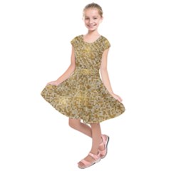 Retro Gold Glitters Golden Disco Ball Optical Illusion Kids  Short Sleeve Dress by genx