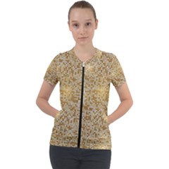 Retro Gold Glitters Golden Disco Ball Optical Illusion Short Sleeve Zip Up Jacket by genx