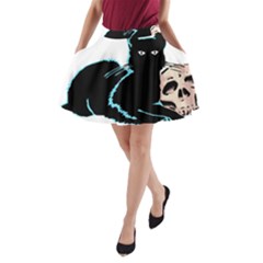 Black Cat & Halloween Skull A-line Pocket Skirt by gothicandhalloweenstore