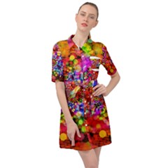 Bokeh Color Light Points Pattern Belted Shirt Dress