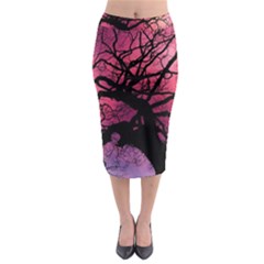 Trees Silhouette Sky Clouds Sunset Midi Pencil Skirt