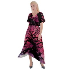 Trees Silhouette Sky Clouds Sunset Cross Front Sharkbite Hem Maxi Dress