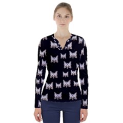 Bats In The Night Ornate V-neck Long Sleeve Top by pepitasart