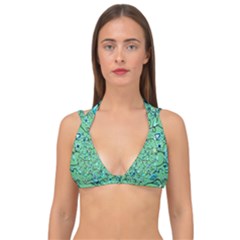 Green Flowers Double Strap Halter Bikini Top