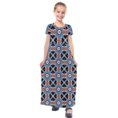 Pattern Weave Background Blue Red Black Kids  Short Sleeve Maxi Dress by Vaneshart