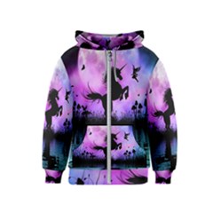 Wonderful Unicorn With Fairy In The Night Kids  Zipper Hoodie by FantasyWorld7