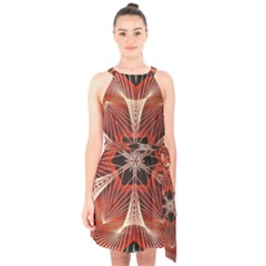 Star Pattern Red Abstract Halter Collar Waist Tie Chiffon Dress by Vaneshart