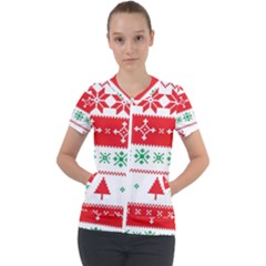 Ugly Christmas Sweater Pattern Short Sleeve Zip Up Jacket