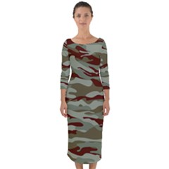 Brown And Green Camo Quarter Sleeve Midi Bodycon Dress by McCallaCoultureArmyShop