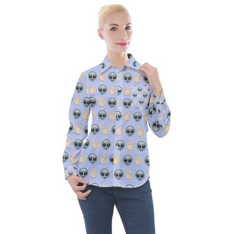 Alien Pattern Women s Long Sleeve Pocket Shirt by Sapixe