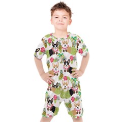 Corgis Hula Pattern Kids  Tee And Shorts Set by Sapixe