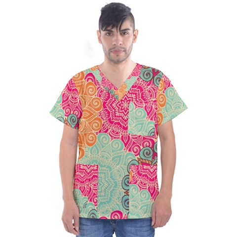 Art Abstract Pattern Men s V-neck Scrub Top by Sapixe