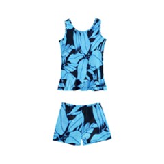 Blue Winter Tropical Floral Watercolor Kids  Boyleg Swimsuit by dressshop