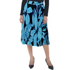 Blue Winter Tropical Floral Watercolor Classic Velour Midi Skirt  by dressshop