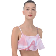 Pink Marble Print Frill Bikini Top