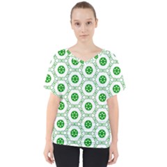 White Green Shapes V-neck Dolman Drape Top by Mariart