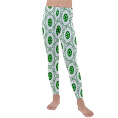 White Green Shapes Kids  Lightweight Velour Leggings by Mariart