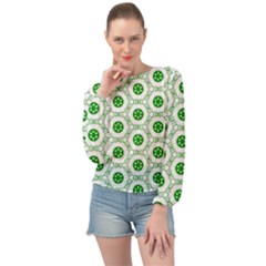 White Green Shapes Banded Bottom Chiffon Top by Mariart