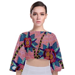 Brick Wall Flower Pot In Color Tie Back Butterfly Sleeve Chiffon Top by okhismakingart