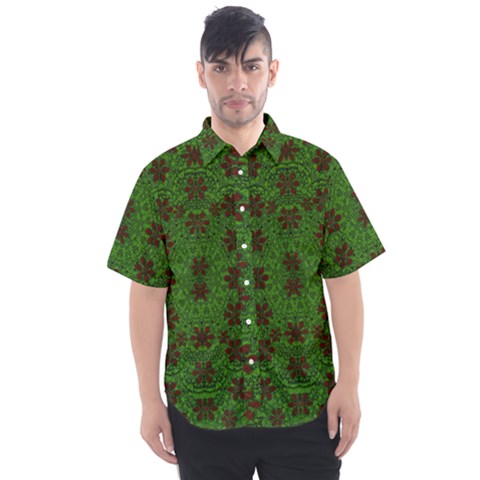 Rose Stars So Beautiful On Green Men s Short Sleeve Shirt by pepitasart