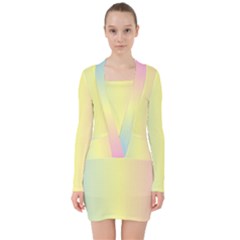 Vertical Rainbow Shade V-neck Bodycon Long Sleeve Dress