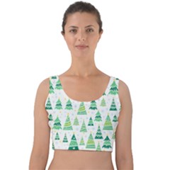 Christmas Tree Pattern Velvet Crop Top by designsbymallika