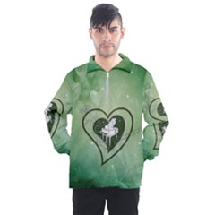 Music, Piano On A Heart Men s Half Zip Pullover by FantasyWorld7