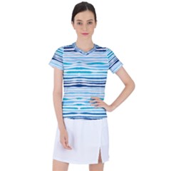 Blue Waves Pattern Women s Sports Top