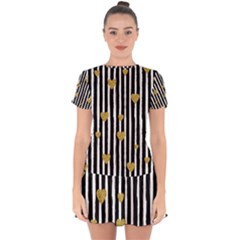 Stripes Heart Pattern Drop Hem Mini Chiffon Dress by designsbymallika