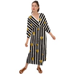 Stripes Heart Pattern Grecian Style  Maxi Dress