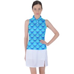 Blue Scale Pattern Women s Sleeveless Polo Tee