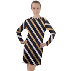 Metallic Stripes Pattern Long Sleeve Hoodie Dress