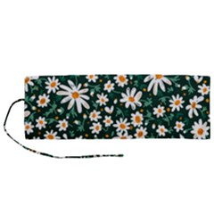 White Floral Pattern Roll Up Canvas Pencil Holder (m) by designsbymallika