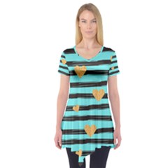 Stripes Heart Pattern Short Sleeve Tunic  by designsbymallika