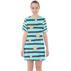 Stripes Heart Pattern Sixties Short Sleeve Mini Dress by designsbymallika