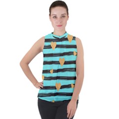 Stripes Heart Pattern Mock Neck Chiffon Sleeveless Top by designsbymallika