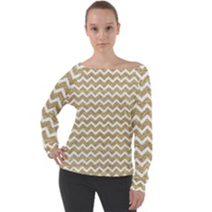 Gold Glitter Chevron Off Shoulder Long Sleeve Velour Top