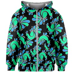 Peacock Pattern Kids  Zipper Hoodie Without Drawstring by designsbymallika