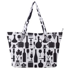 Wine Pattern Black White Full Print Shoulder Bag