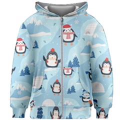 Christmas Seamless Pattern With Penguin Kids  Zipper Hoodie Without Drawstring by Vaneshart