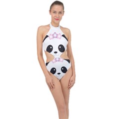 Panda Face Halter Side Cut Swimsuit by PhotoThisxyz