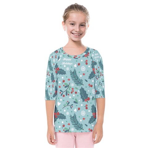 Seamless Pattern With Berries Leaves Kids  Quarter Sleeve Raglan Tee by Vaneshart