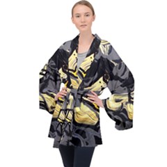 Motion And Emotion 1 2 Long Sleeve Velvet Kimono  by bestdesignintheworld