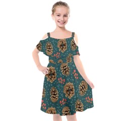 Christmas Seamless Pattern Kids  Cut Out Shoulders Chiffon Dress by Vaneshart