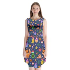 Colorful Funny Christmas Pattern Sleeveless Chiffon Dress  