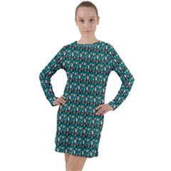 Chrix Pat Teal Long Sleeve Hoodie Dress