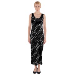 Black And White Ethnic Geometric Pattern Fitted Maxi Dress by dflcprintsclothing