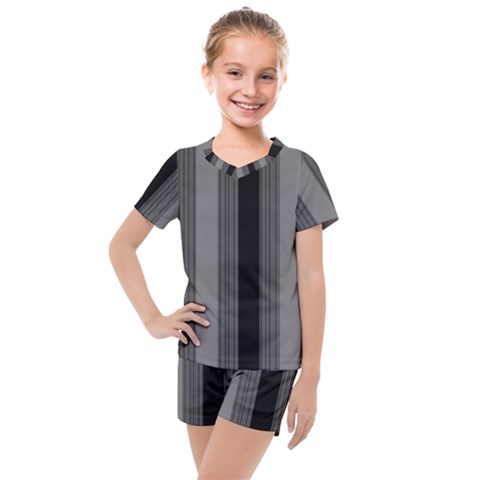 Pattern Bandes Gris/noir Kids  Mesh Tee And Shorts Set by kcreatif